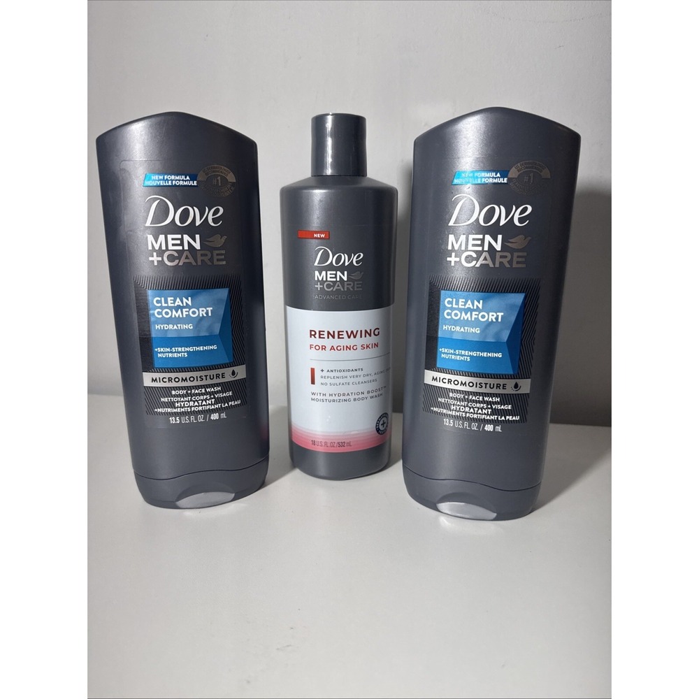 Dove Men+Care Body and Face Wash Clean Comfort Lot Of 3 - 13.5 OZ (2 )+ 18 OZ.